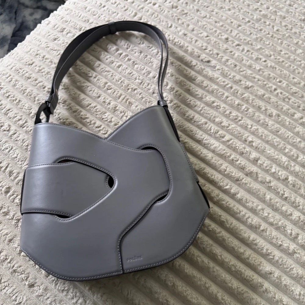 Polene Gray Leather Shoulder Bag
